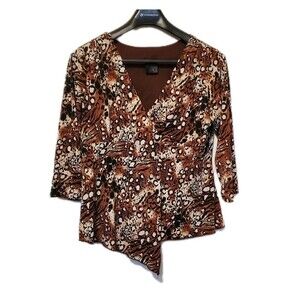 JTB Babydoll Asymmetrical Hem Top Cheetah Tiger Animal Print Going Out Stretch L